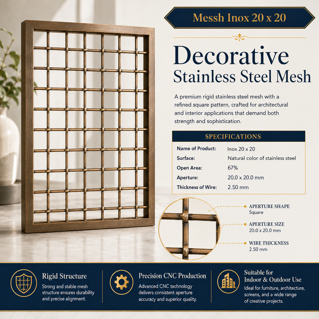 Messh Inox 20x20 – Decorative Stainless Steel Wire Mesh
