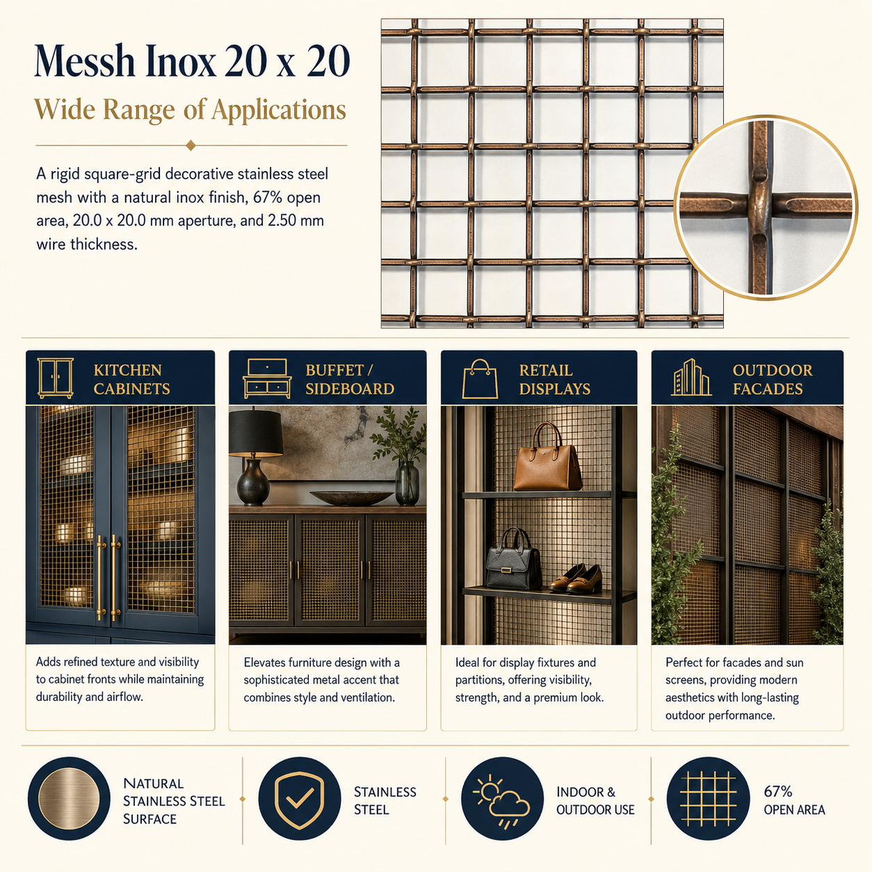 Messh Inox 20x20 – Decorative Stainless Steel Wire Mesh