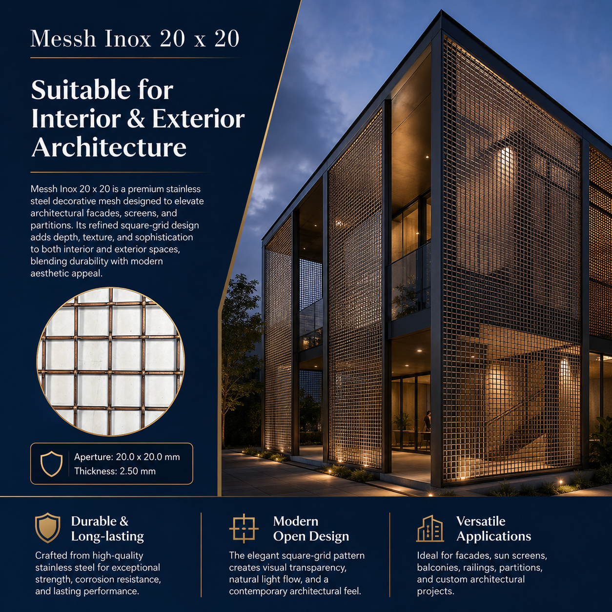Messh Inox 20x20 – Decorative Stainless Steel Wire Mesh